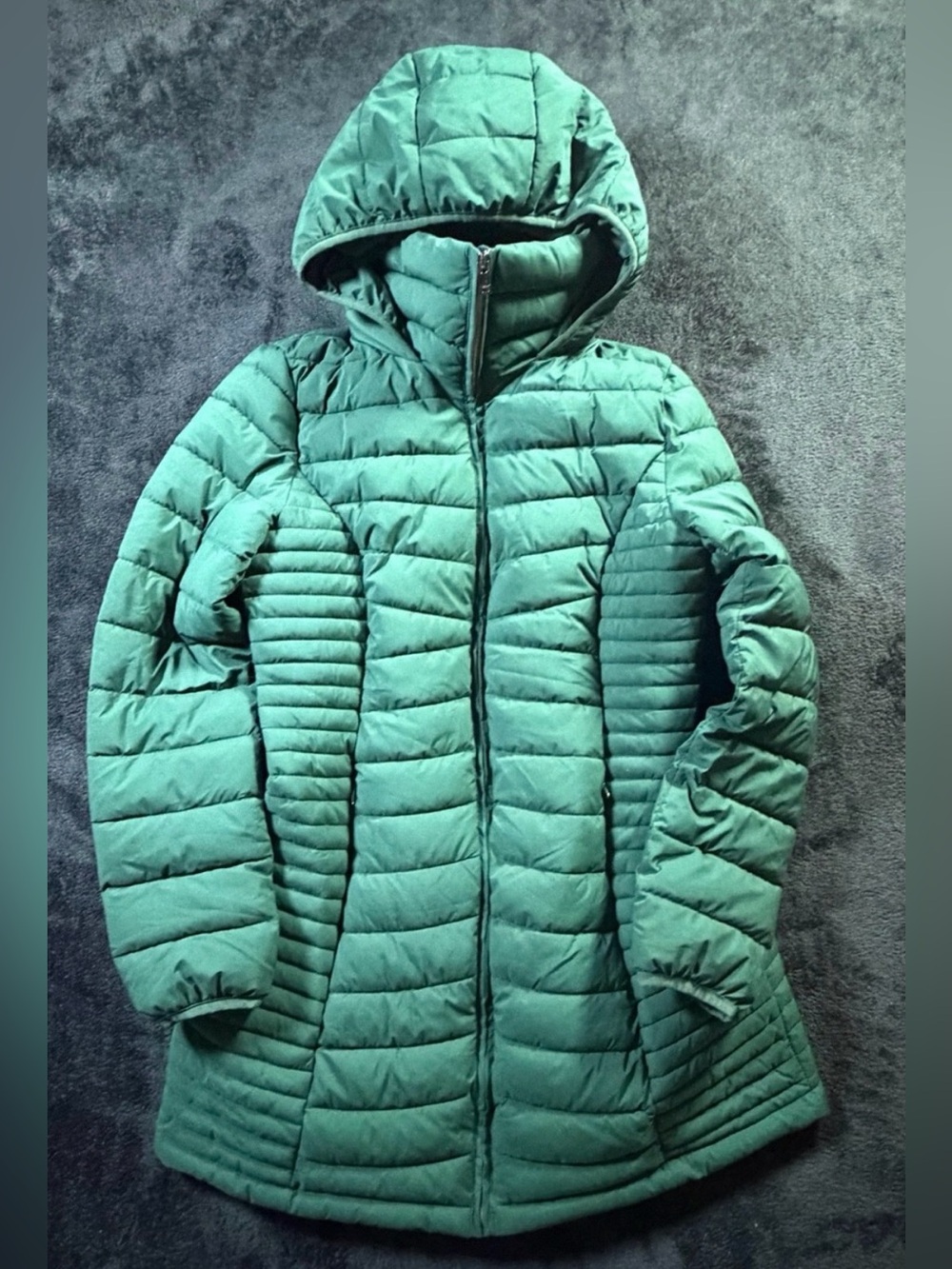 DKNY Women's Green Hooded Puffer Jacket Quilted Winter Coat Full Zip Size M NWOT